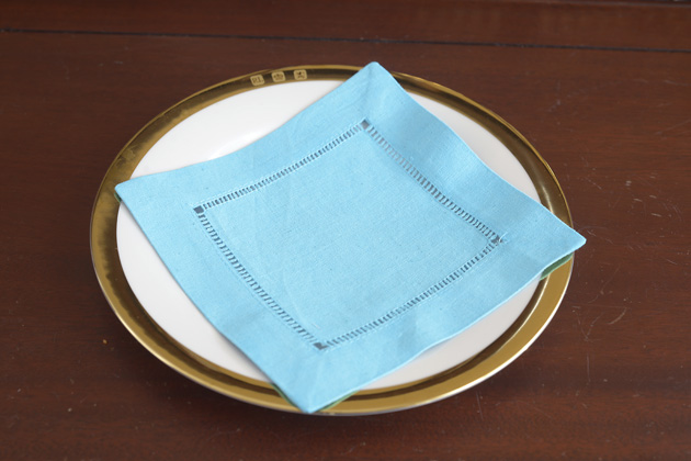 Solid Color Hemstitch Cocktail Napkin 6x6". Blue Atoll